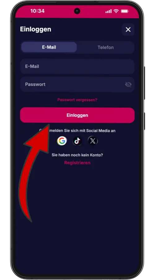 NV Casino Anmeldeformular mit E-Mail- und Passwort-Eingabefeldern