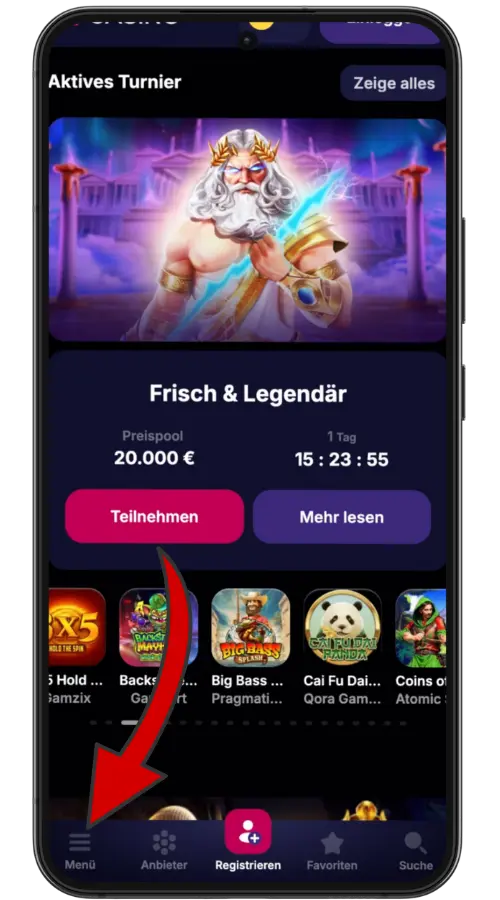 NV Casino Kontomenü mit Navigation zum Bonusbereich