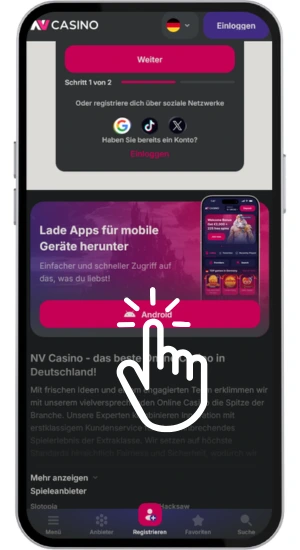 NV Casino Android App Tippen Sie auf die Schaltfläche „Android“.