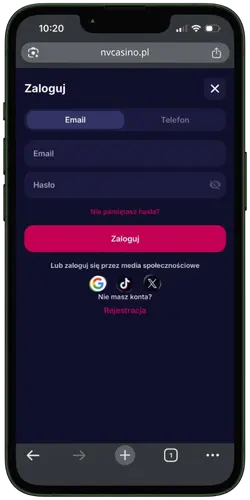 NV Casino App iOS logowanie i rejestracja
