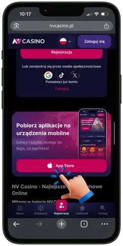 NV Casino iOS App przycisk pobierania w dolnej części strony