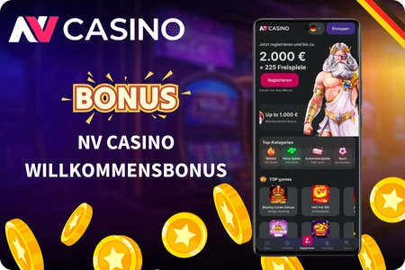 NV Casino Willkommensbonus 2.000 Euro und 225 Freispiele für Android-Nutzer