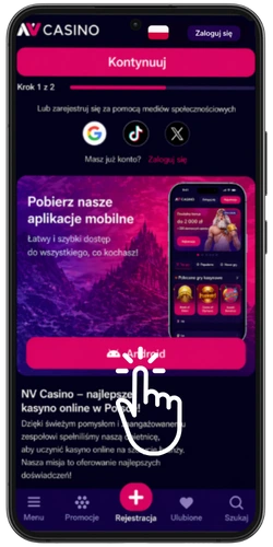 NV Casino Android App – naciśnij przycisk pobierania APK