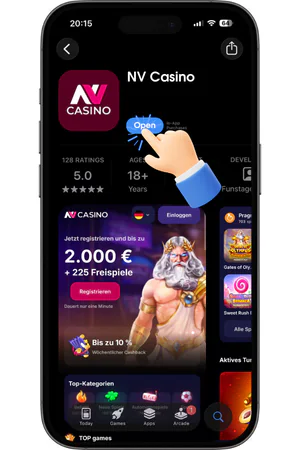 NV Casino iOS App nach dem Download öffnen - Schaltfläche Öffnen