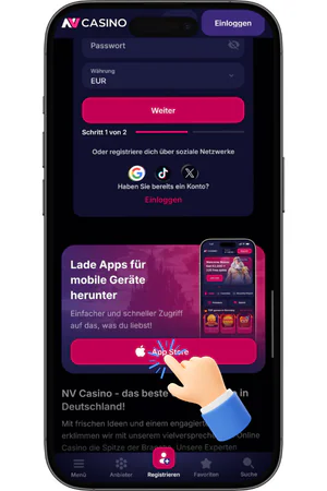 NV Casino iOS App przycisk pobierania w dolnej części strony