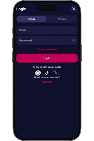 Přihlášení a registrace v NV Casino App iOS