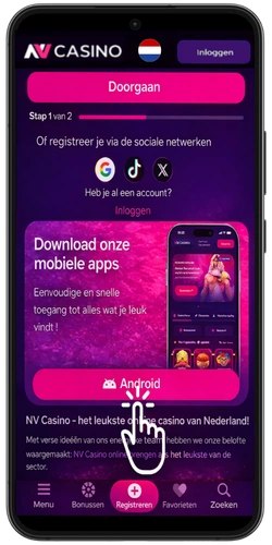 NV Casino Android-app – tik op de Android-downloadknop