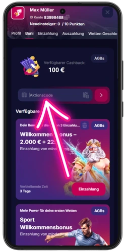Aktionscode in NV Casino eingeben